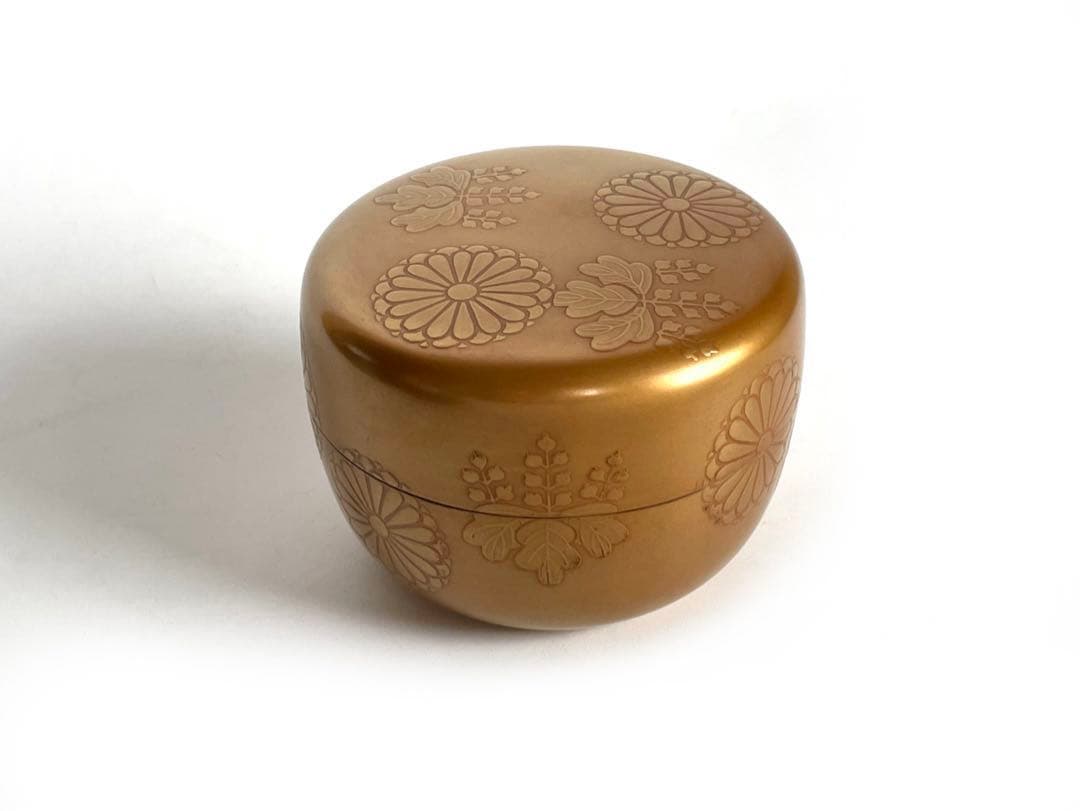 漆工　蒔絵師　中村湖舟 金地菊桐蒔絵平棗　加賀蒔絵　茶道具　共箱