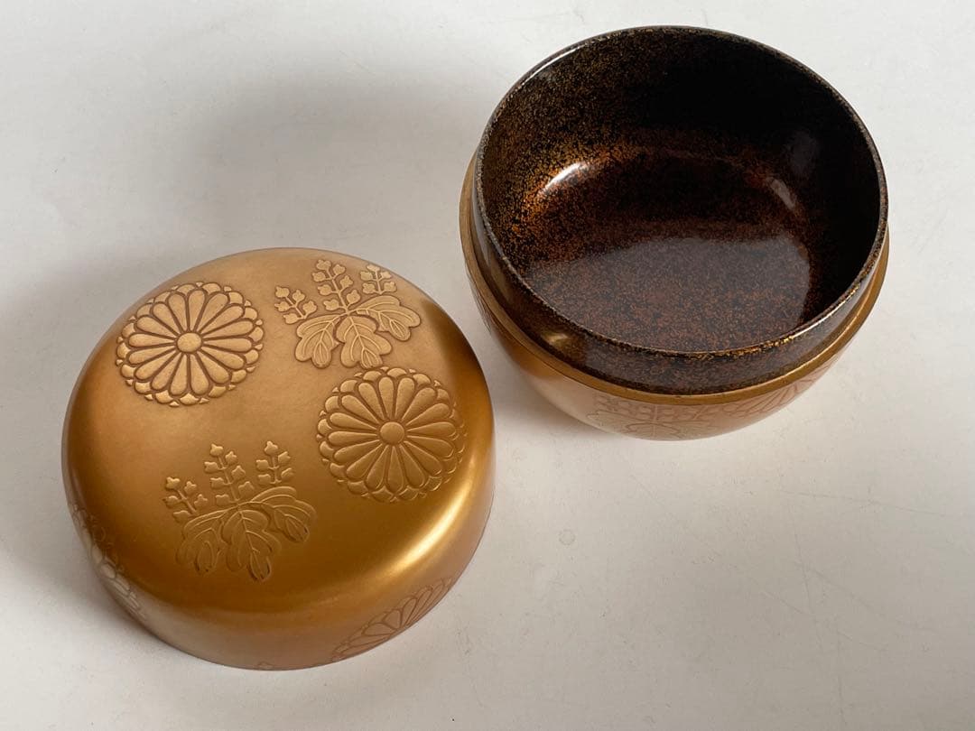 漆工　蒔絵師　中村湖舟 金地菊桐蒔絵平棗　加賀蒔絵　茶道具　共箱