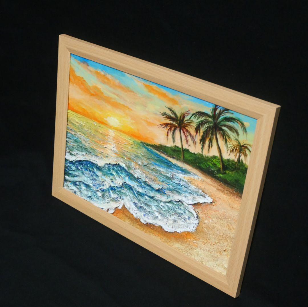 油絵 油彩 油彩画 絵 絵画【夕日の海辺】