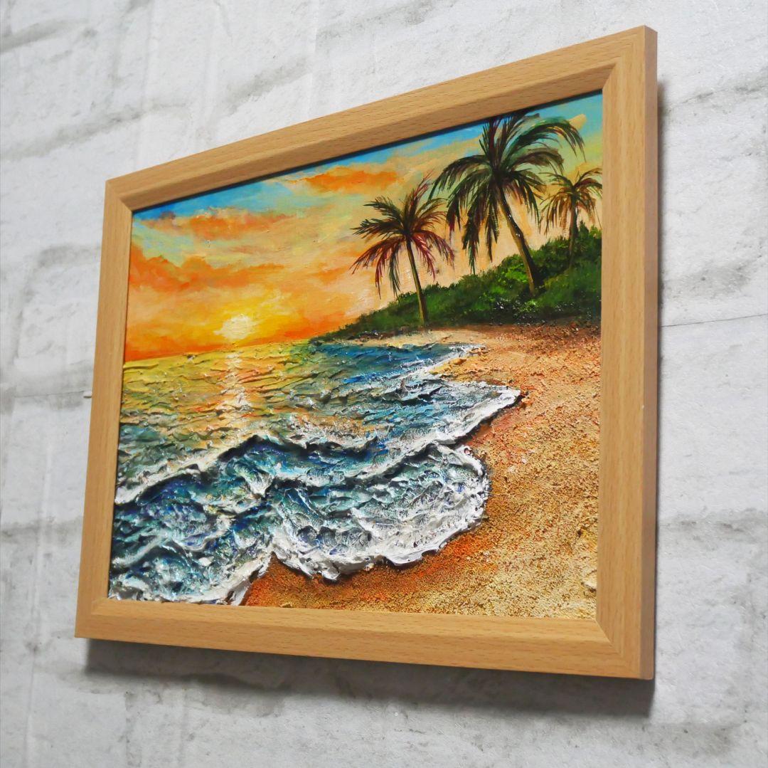 油絵 油彩 油彩画 絵 絵画【夕日の海辺】