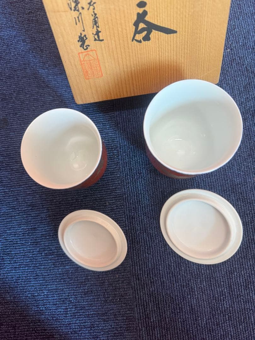 2019 深川製磁 染錦手波鶴紋　組湯呑　蓋付　未使用