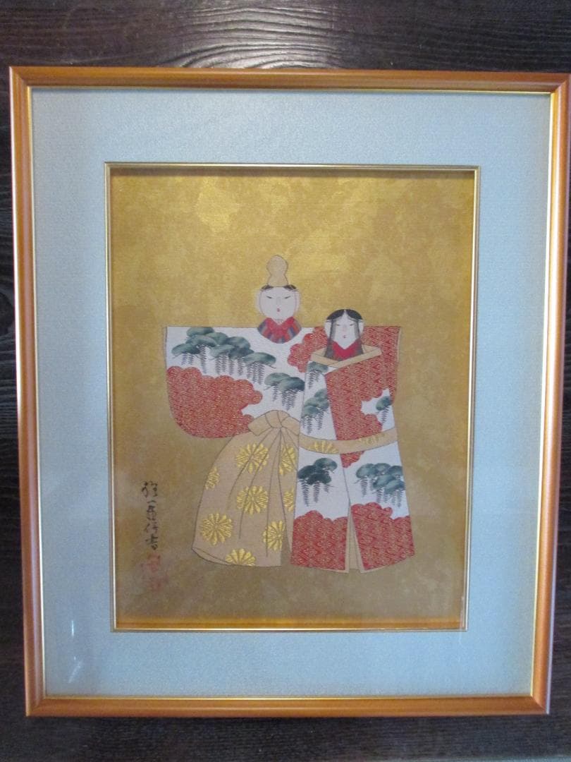 西陣織額装◎酒井抱一　紙雛図◎坂本屋謹製お雛様