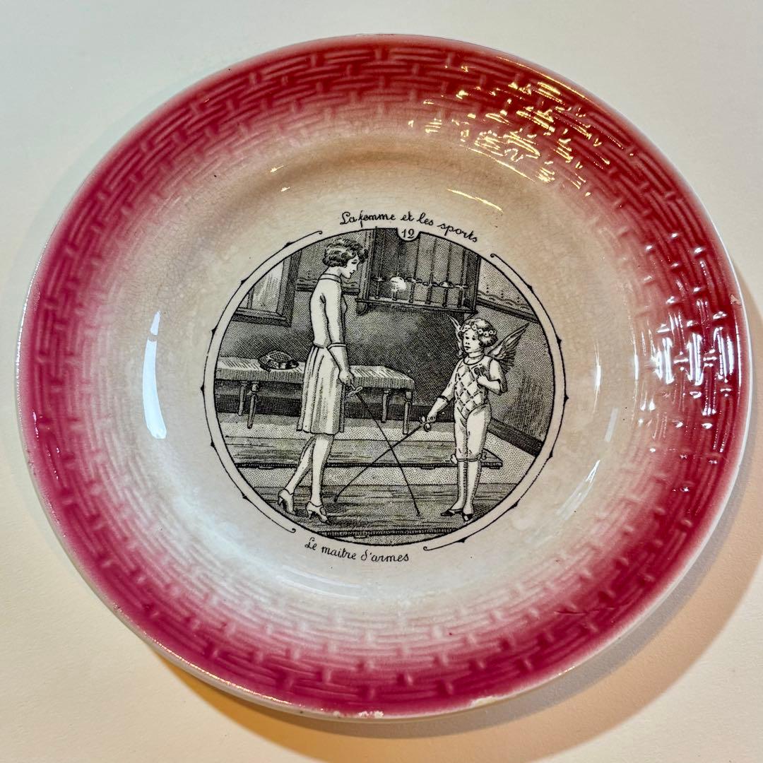 フランスアンティーク ムーランデルー窯 ケーキ皿 SPORTSシリーズNo.12