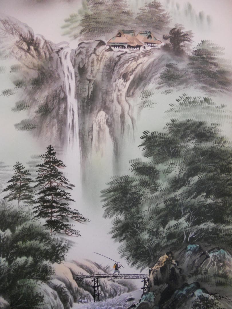 掛け軸 小川香月 『 山紫瀑景図 』 絹本 希少 軸装 茶道具 掛軸 美品 です