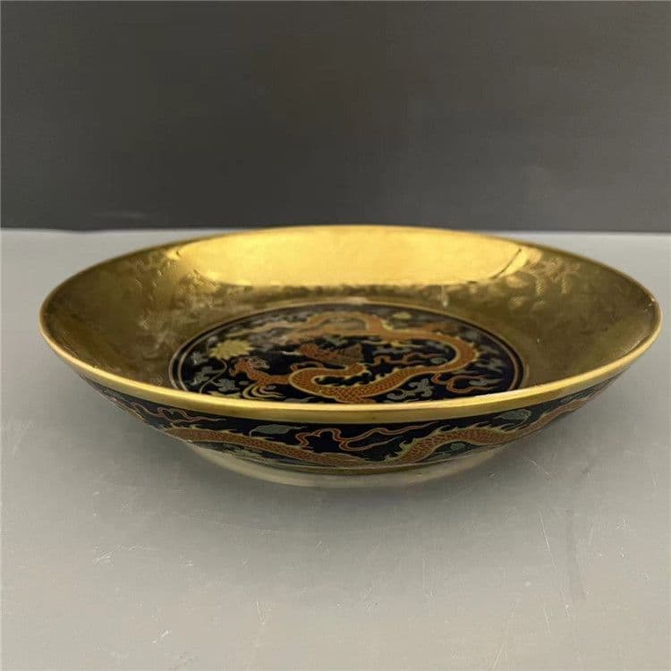 五彩金竜紋盤 中国美術 茶道具 香道具 装飾品 現代工芸品 美術品 置物
