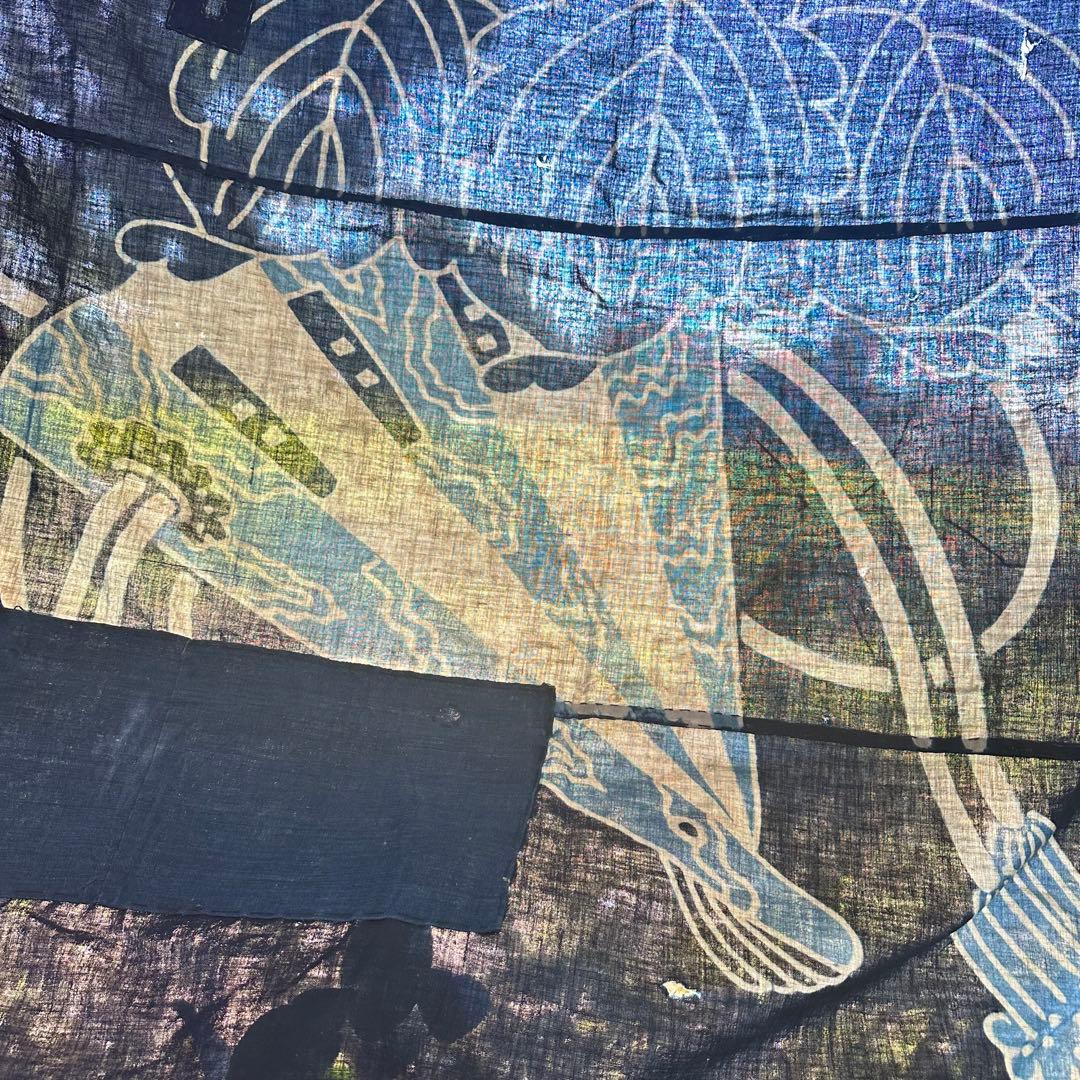 2168様感謝‼️明日につなぐ古布　桐花扇面TSUTSUGAKI筒がき藍染大風呂敷