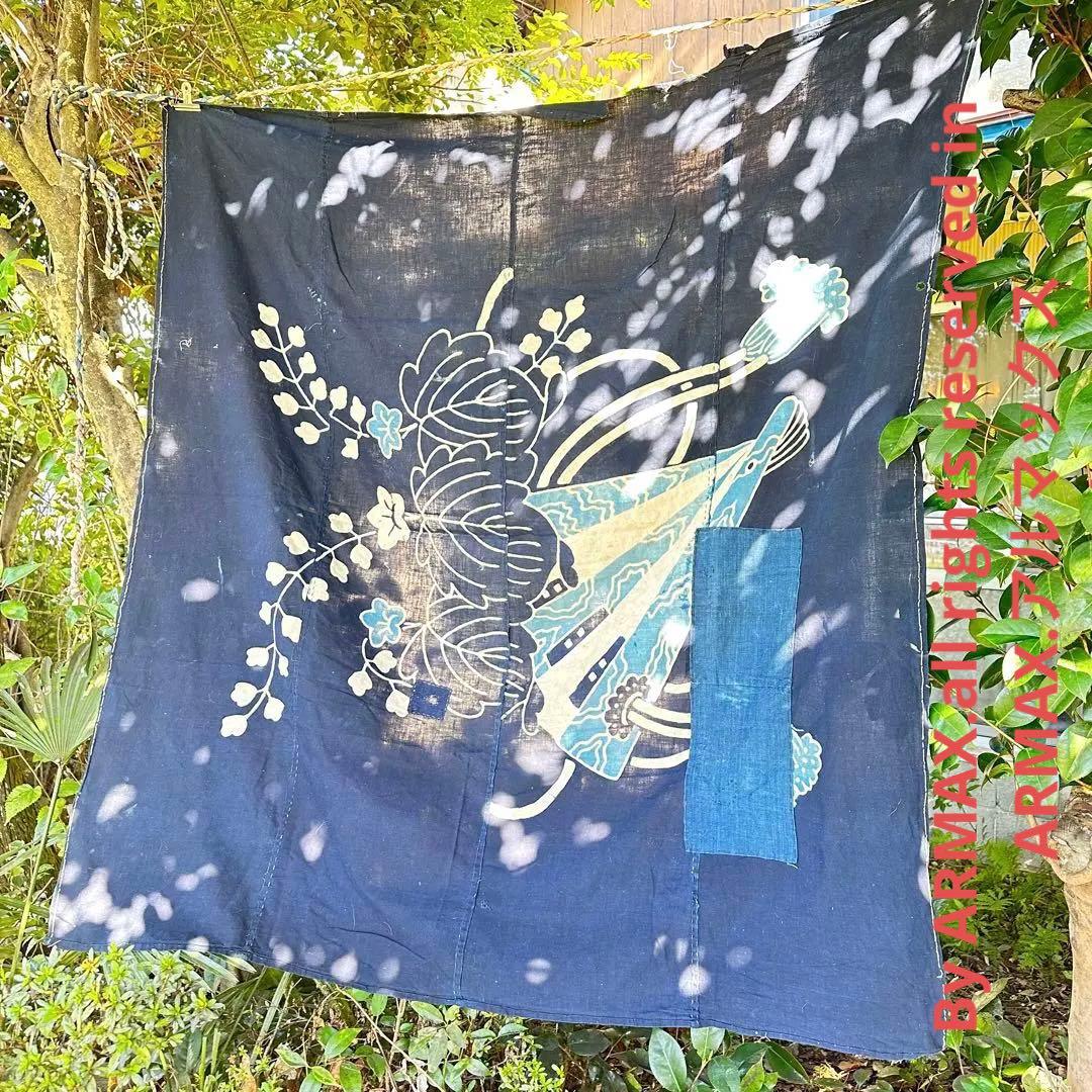 2168様感謝‼️明日につなぐ古布　桐花扇面TSUTSUGAKI筒がき藍染大風呂敷