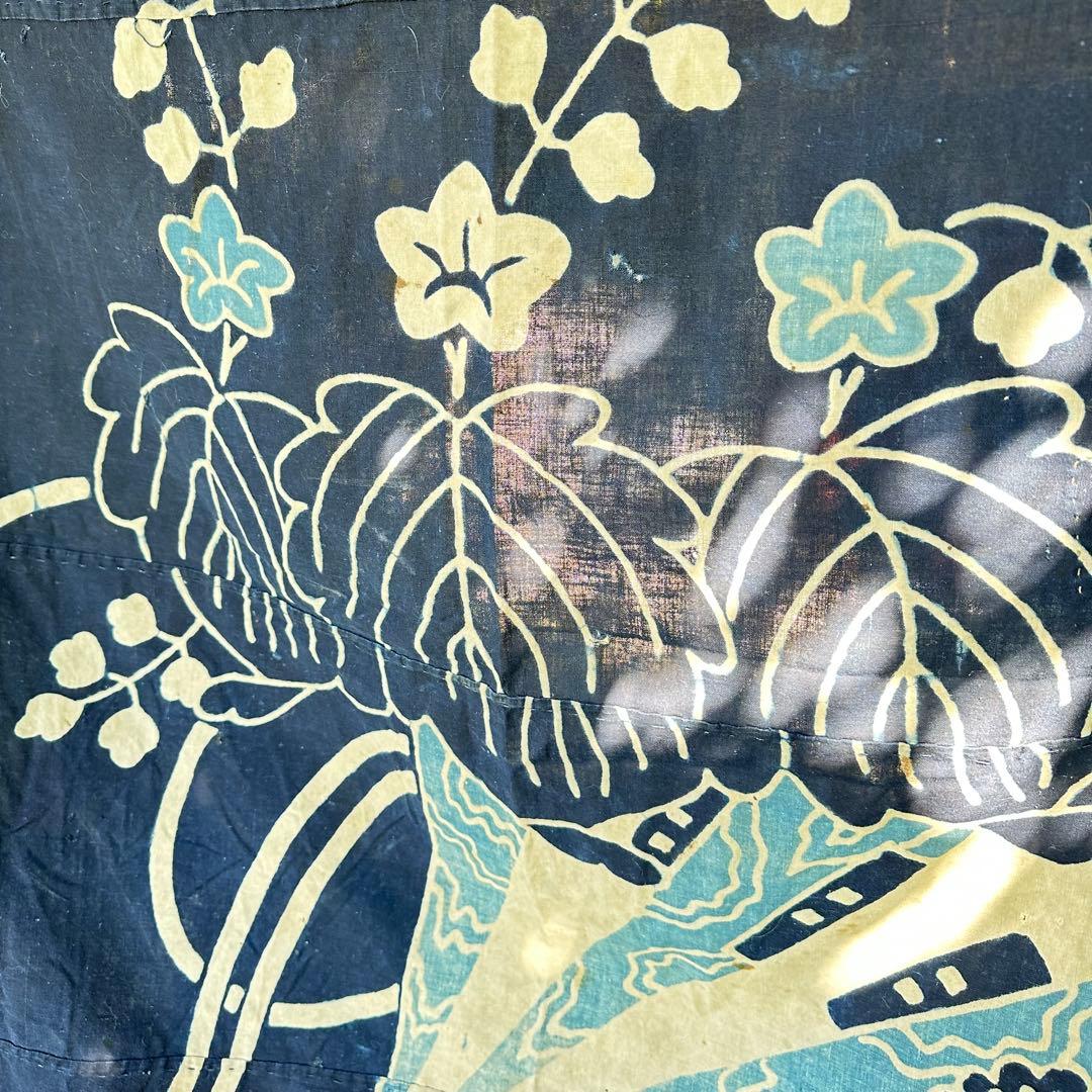 2168様感謝‼️明日につなぐ古布　桐花扇面TSUTSUGAKI筒がき藍染大風呂敷