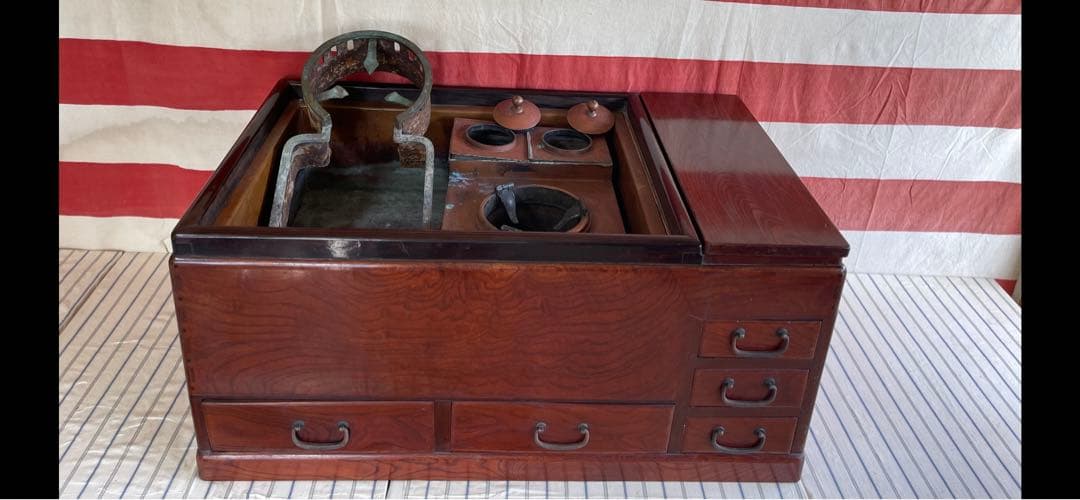 ☆長火鉢・熱燗2個他銅板.引き出し5個、エクセレント昭和レトロ骨董品アンティーク