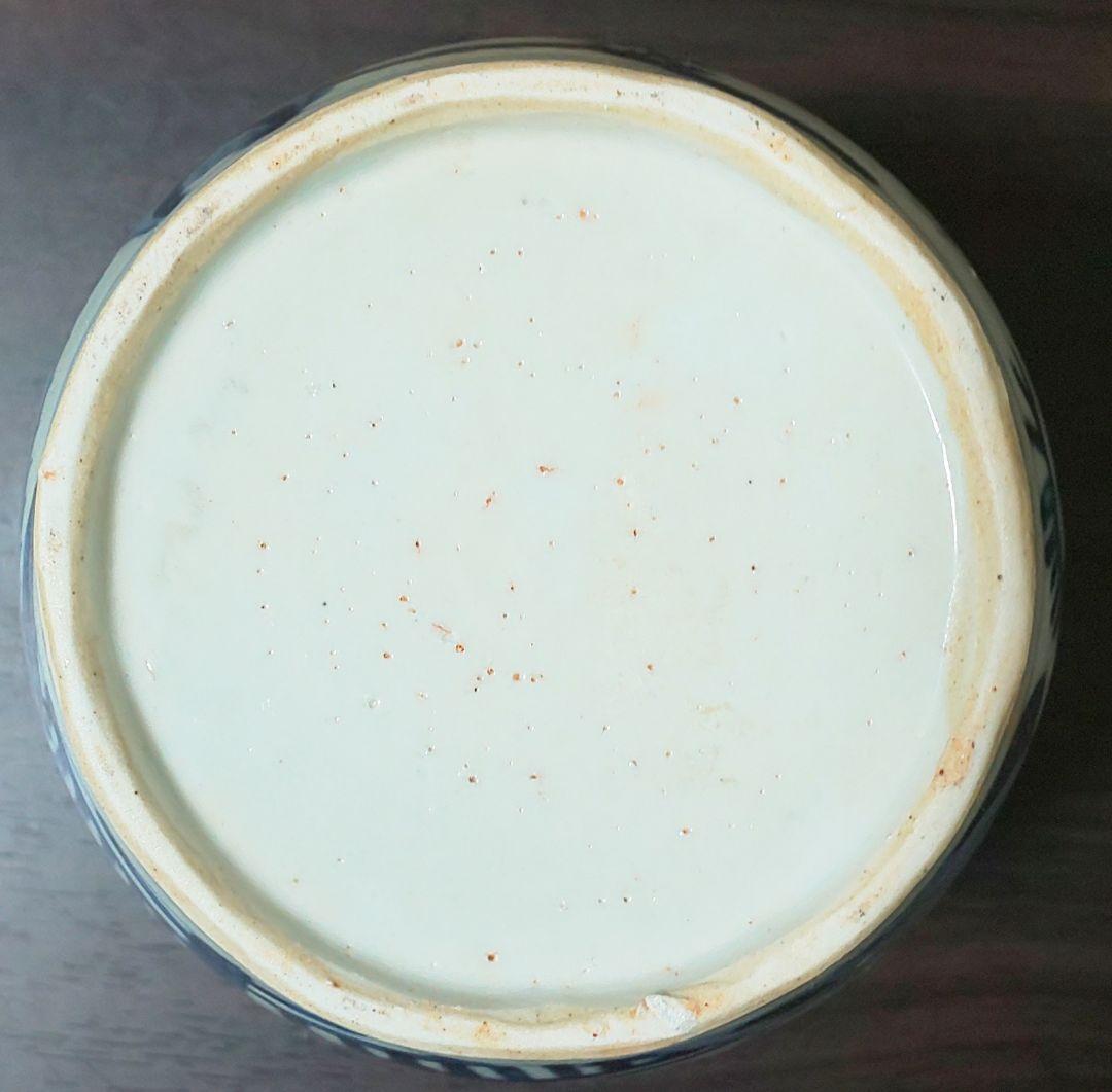 中国美術 白磁胴継染付 明 清時代 霊芝文 牡丹 花鳥模様陶器の壺