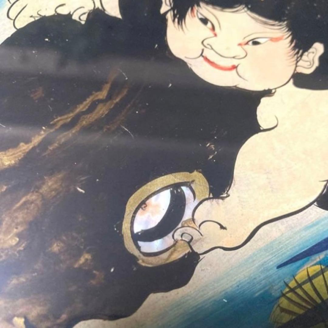 希少！【明治時代ガラス絵】金太郎　鯉つかみ図 手描き　古美術　骨董