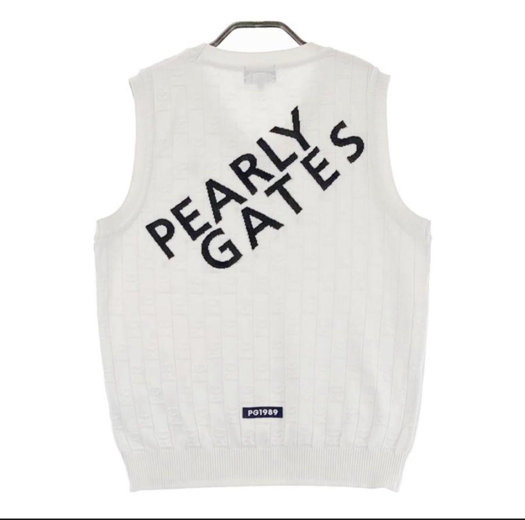 【美品】パーリーゲイツ 2023年Vネックニットベスト PGロゴ柄 ホワイト1
