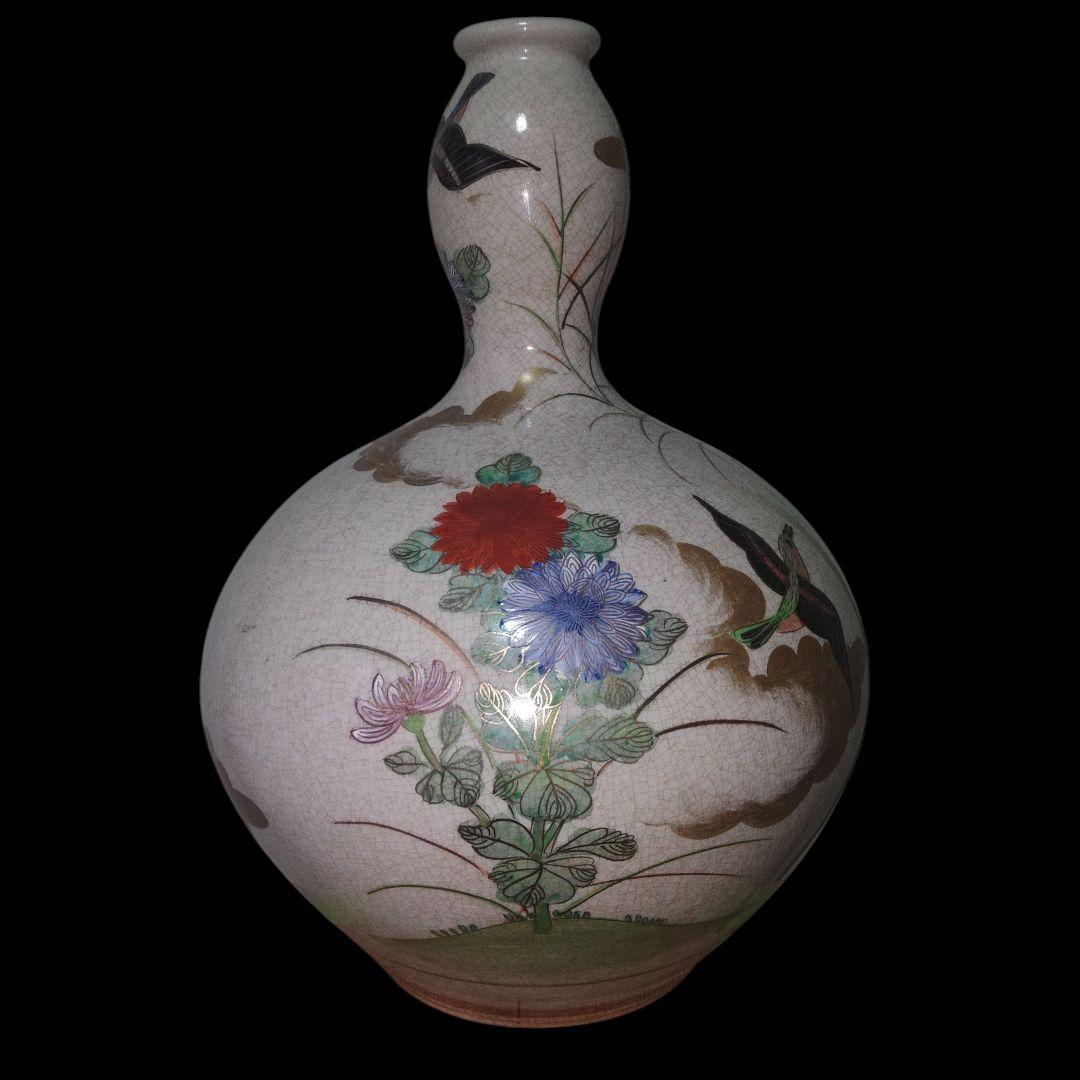 b*9様 薩摩焼　○に十　草花文瓢箪花瓶　鑑賞用