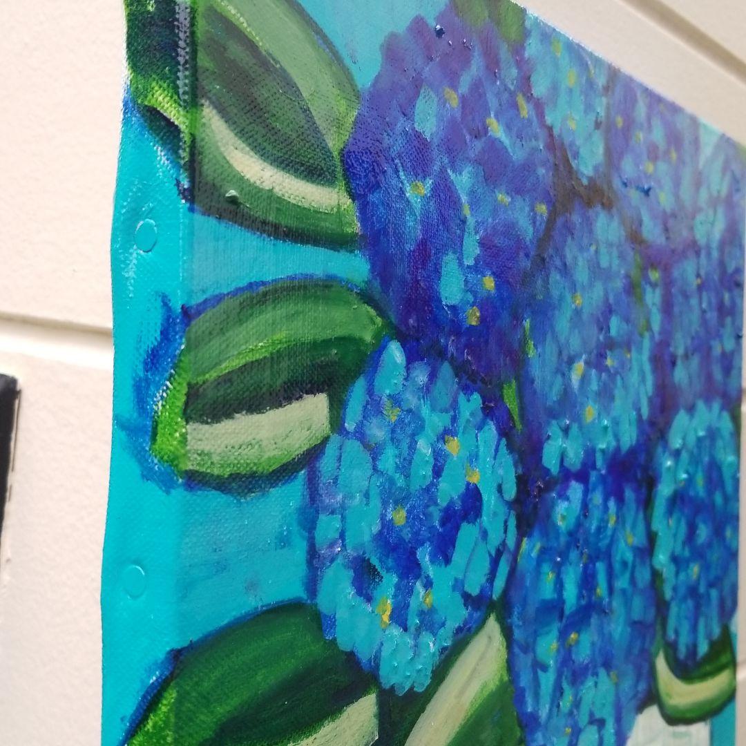 油絵　専用　青いあじさいを差したテーブル