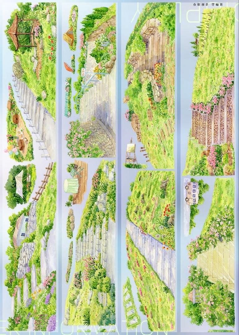 【8690】海外　マステ　5m巻売り　PETマスキングテープ　階段　自然　風景