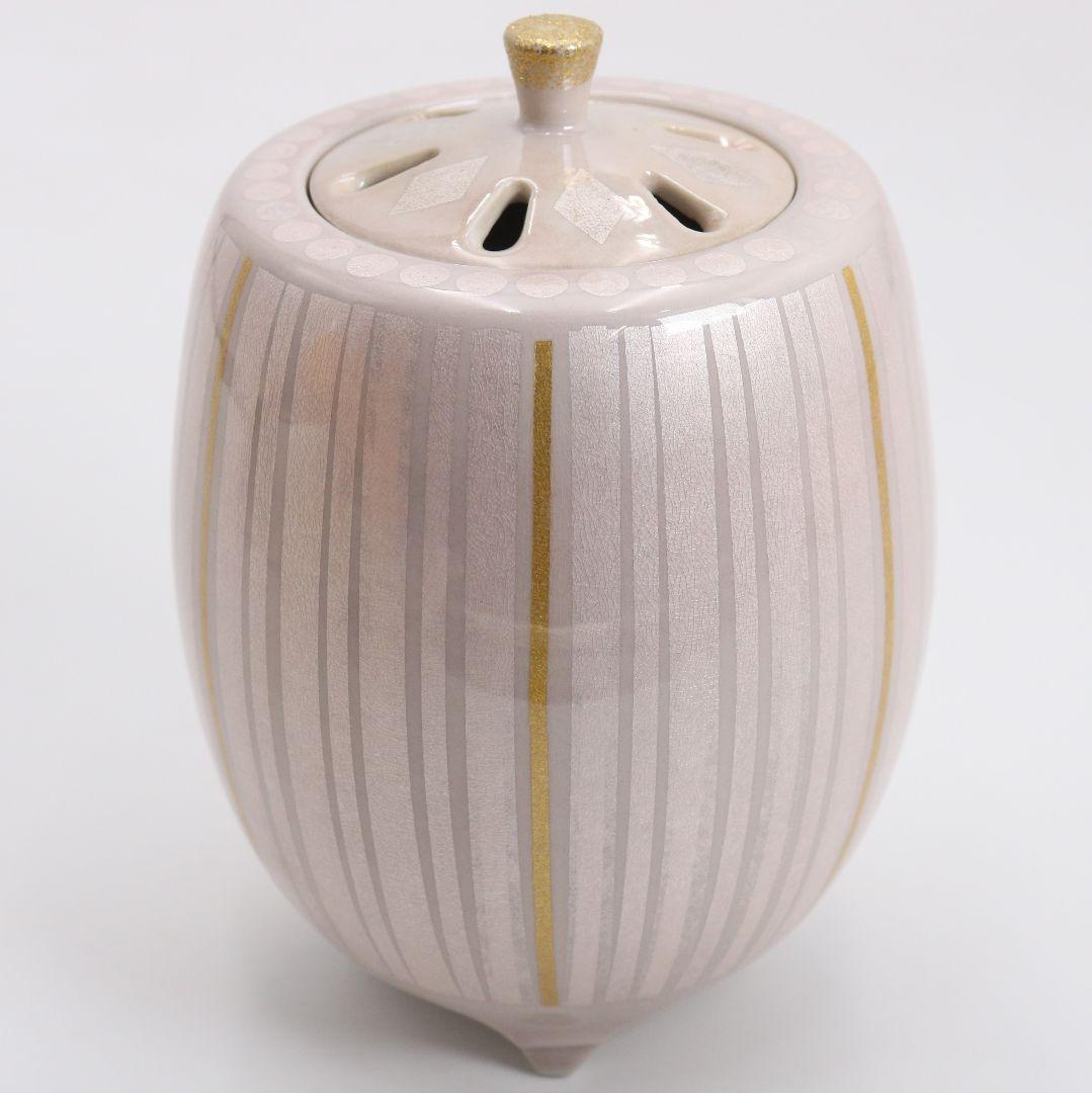 人間国宝 中田一於作 淡桜 釉裏銀彩 香炉 共箱共布　SW862　N6