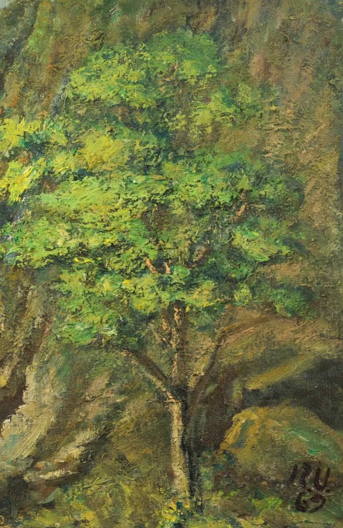 梅原龍三郎　油彩　肉筆『緑湖』サイン　裏サイン(印譜)　F6号　額無　z29