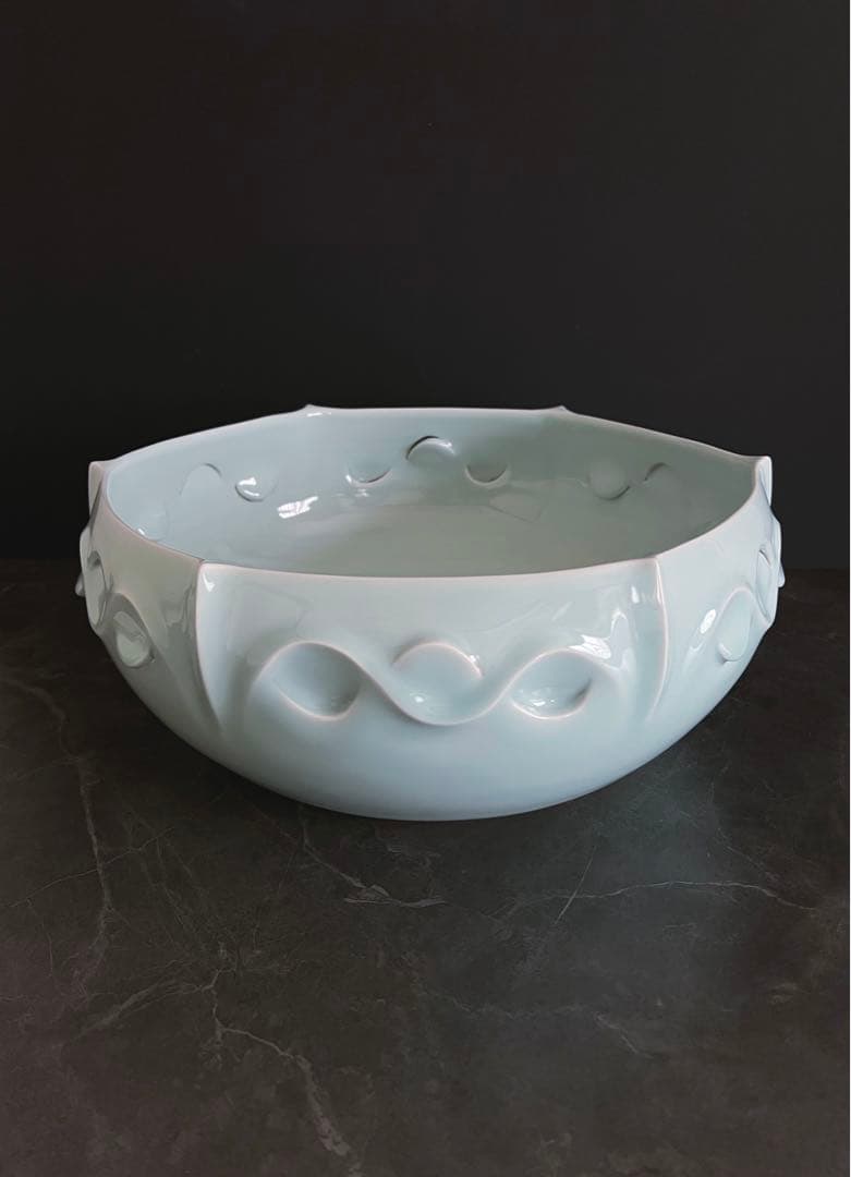 【白青磁／盛器】大皿　盛皿　器　花器　京都　陶芸家　長谷川勇　新品未使用　共箱