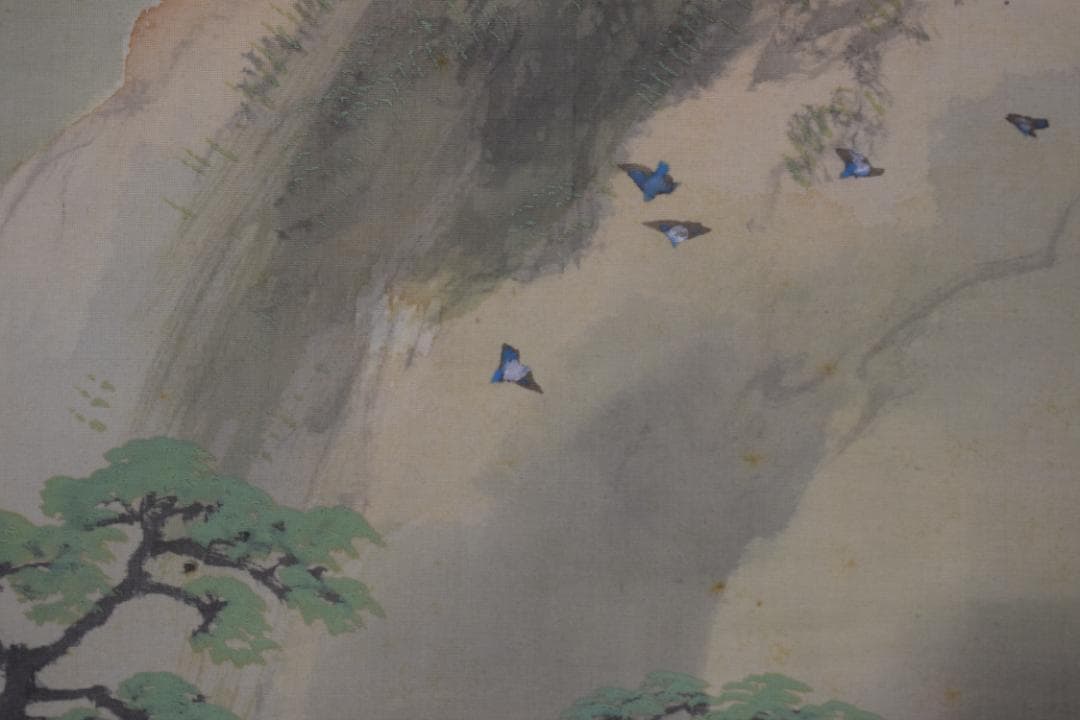 【真作】久保田竹文/新緑の渓/青緑山水図/掛軸☆宝船☆Y-913