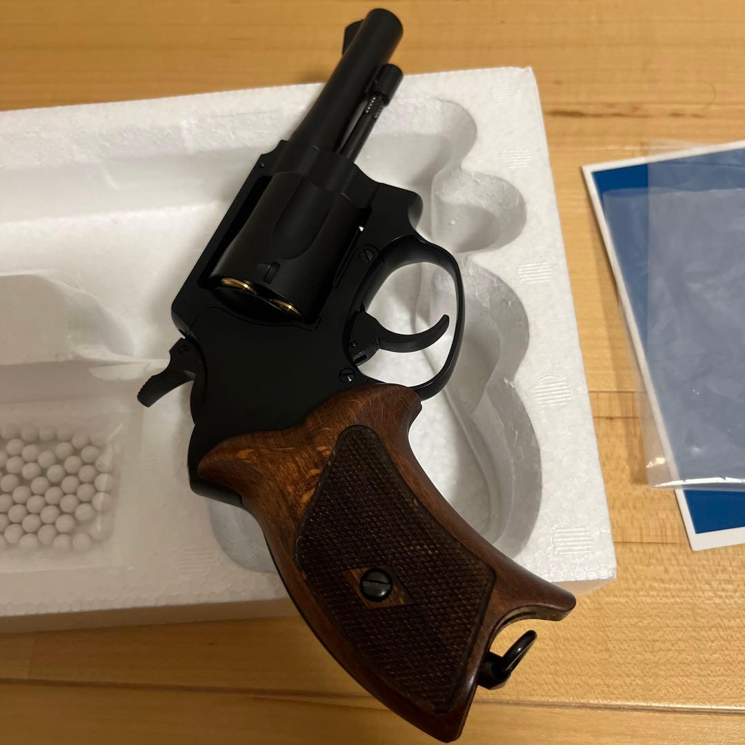 マルシン　ポリスリボルバー77mm ハーフチェッカー木製グリップ仕様　ガスガン
