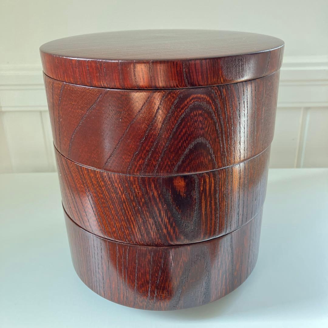 樹齢200年奥￼飛騨の天然木工芸品　乾燥4年ケヤキ重箱 3段 ダークブラウン