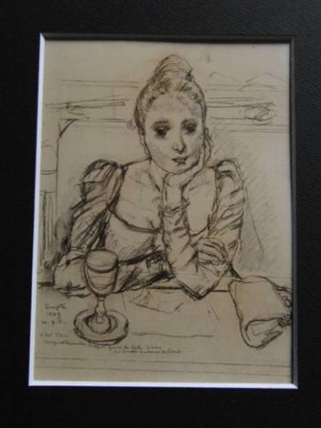 藤田嗣治、【カフェ】、希少画集画、新品高級額・額装付、状態良好