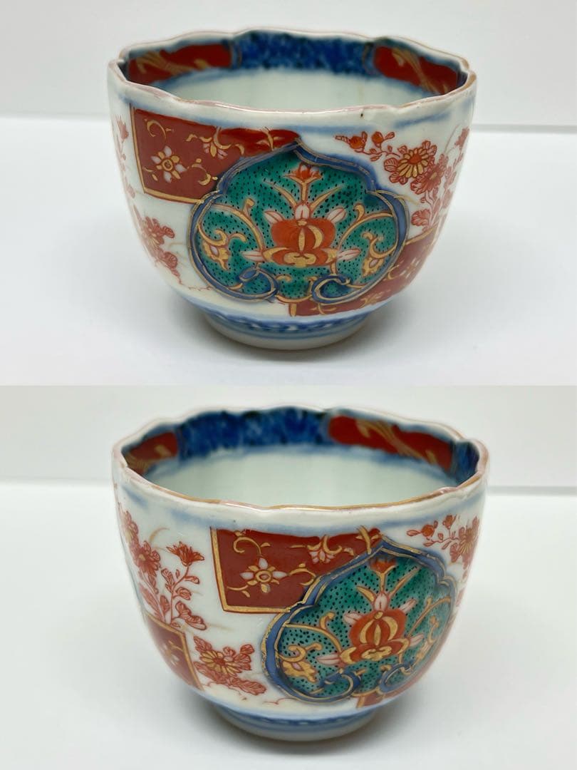 時代物 大明年製 蕎麦猪口 染付 金彩色絵 5客揃