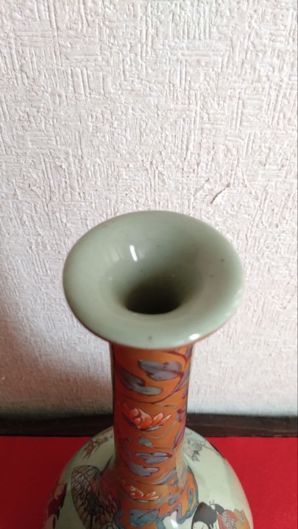 円左エ門　鶴首瓶　花瓶　有田焼　古伊万里　染錦