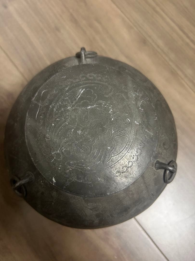 王東文造 古錫製 雲龍鳳凰文刻 三耳壷 茶入 中國古玩 唐物 時代物 骨董品