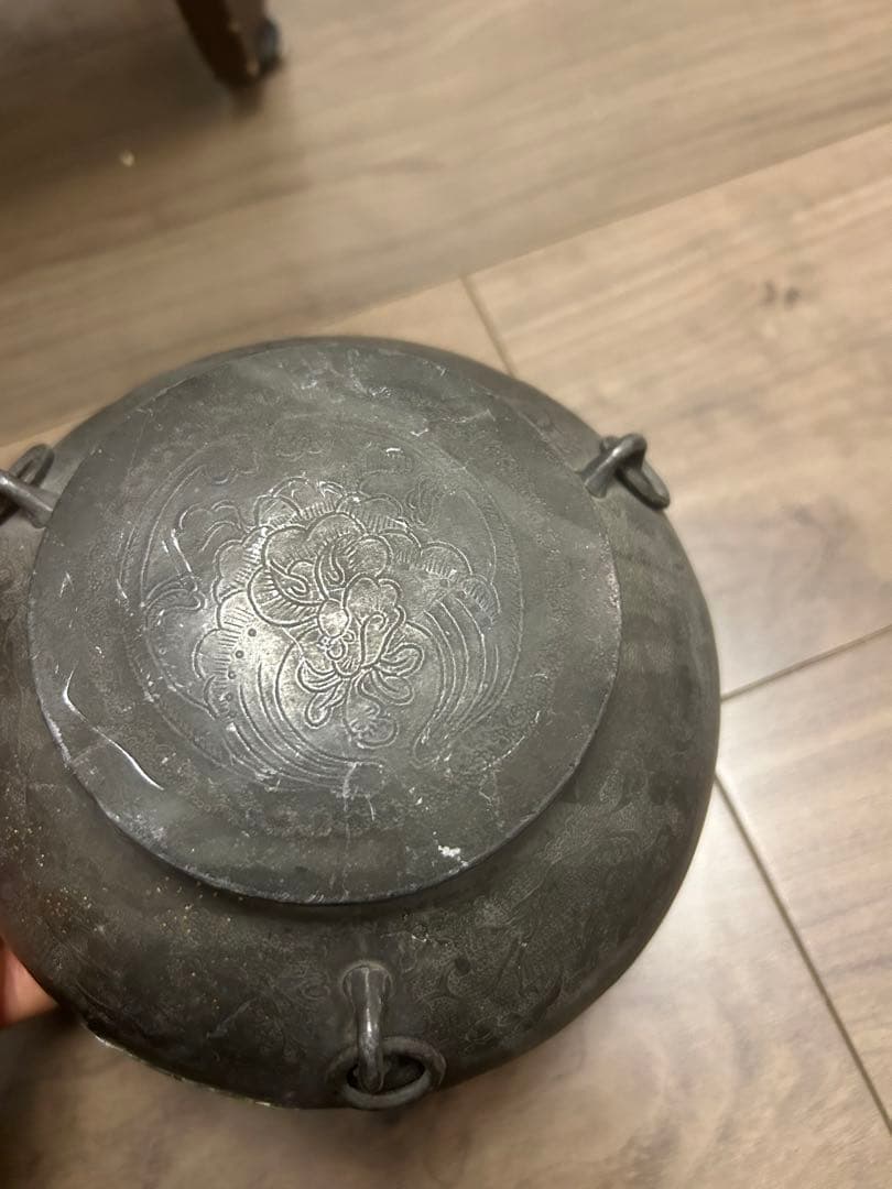 王東文造 古錫製 雲龍鳳凰文刻 三耳壷 茶入 中國古玩 唐物 時代物 骨董品