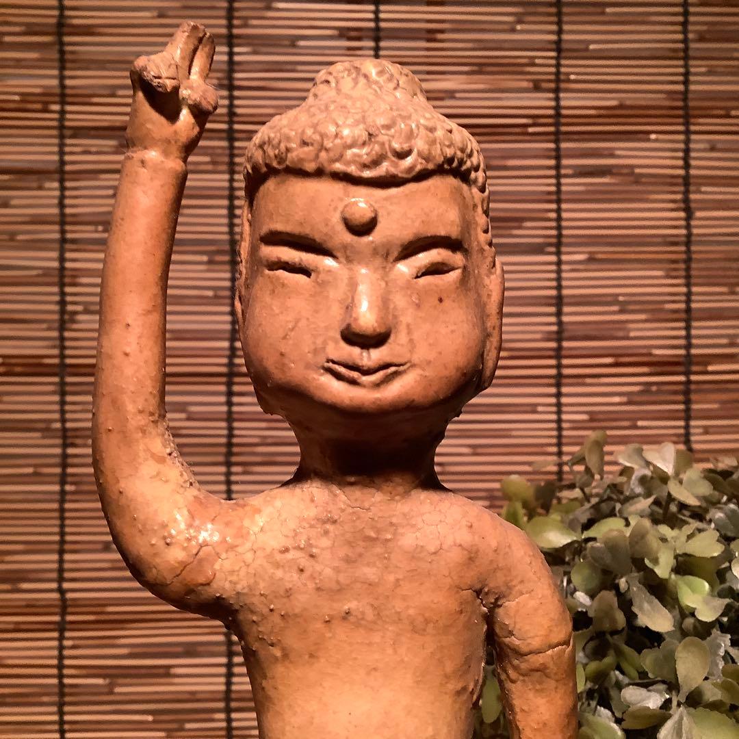 古玩・明治期「釈迦誕生仏」天上天下唯我独尊・諸行無常・一切皆苦・寺院仏閣・素焼