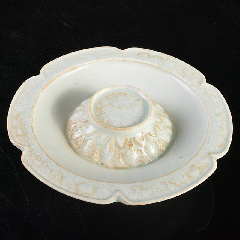 中国　影青　蓮弁刻　輪花盃　盃台　M　7291E