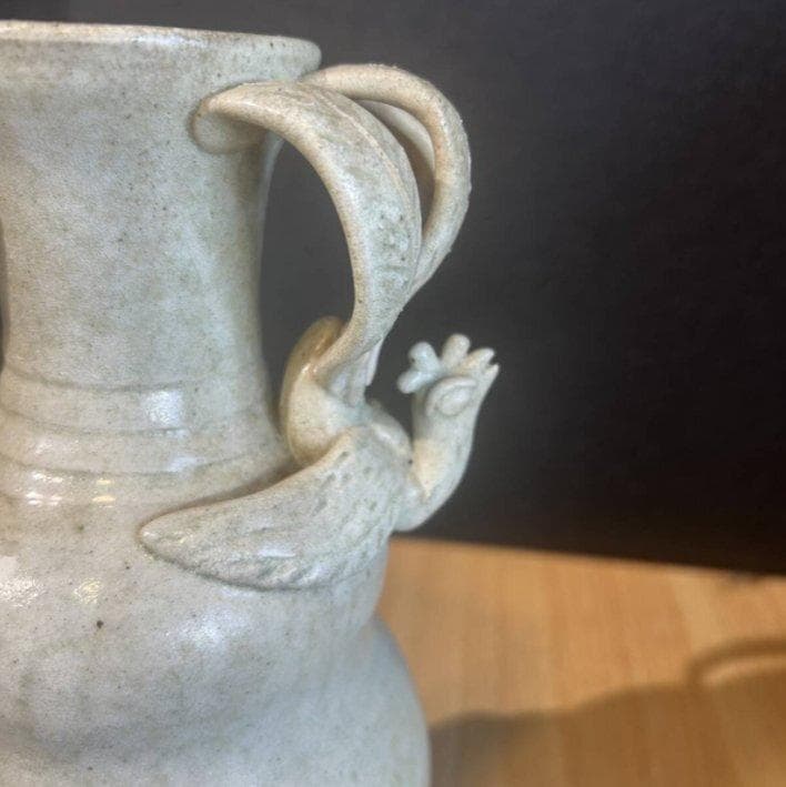 S8011　中国美術　唐時代　唐代　越州窯　青磁　龍耳瓶　花瓶　花器