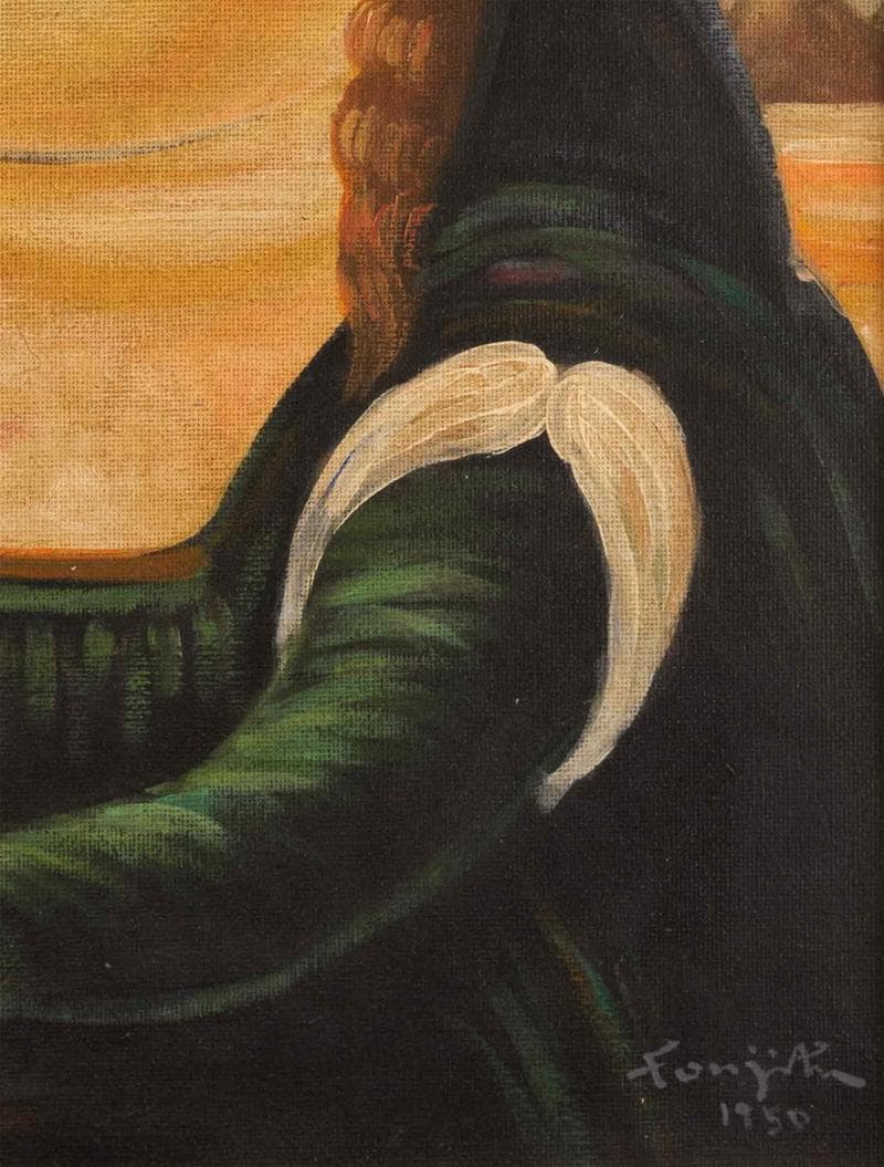 藤田嗣治　油彩　肉筆『モナリザ』表と裏サイン　田村孝之助鑑定　F6　額　b517