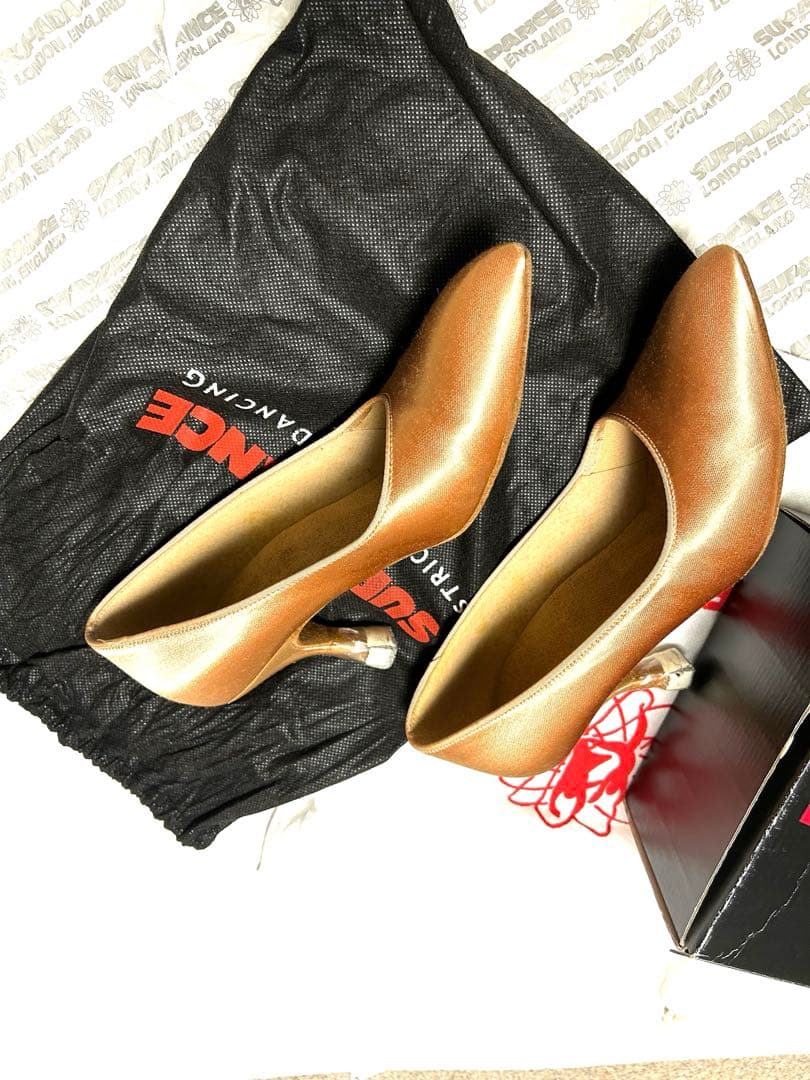 新品！スーパーダンス　社交ダンスオレンジ サテン モダントゥ シューズ