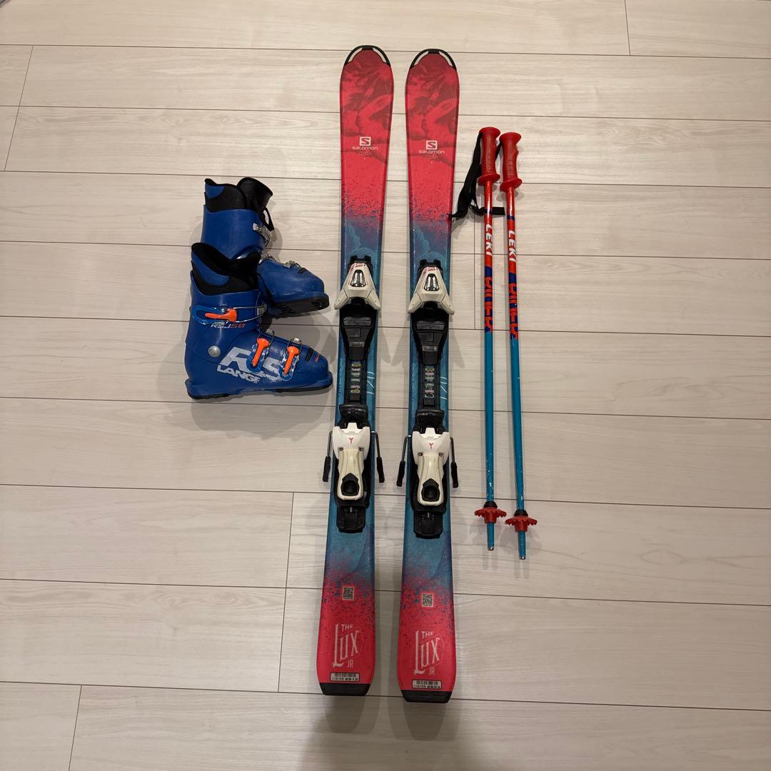 スキー（サロモン）ブーツ（LANGE）、ポール（Leki）セット　ジュニア