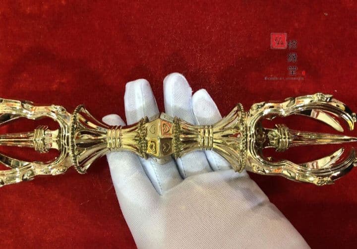 【修縁堂】密教法具 四大明王 法器 五鈷杵 金剛杵 真鍮金メッキ 22cm