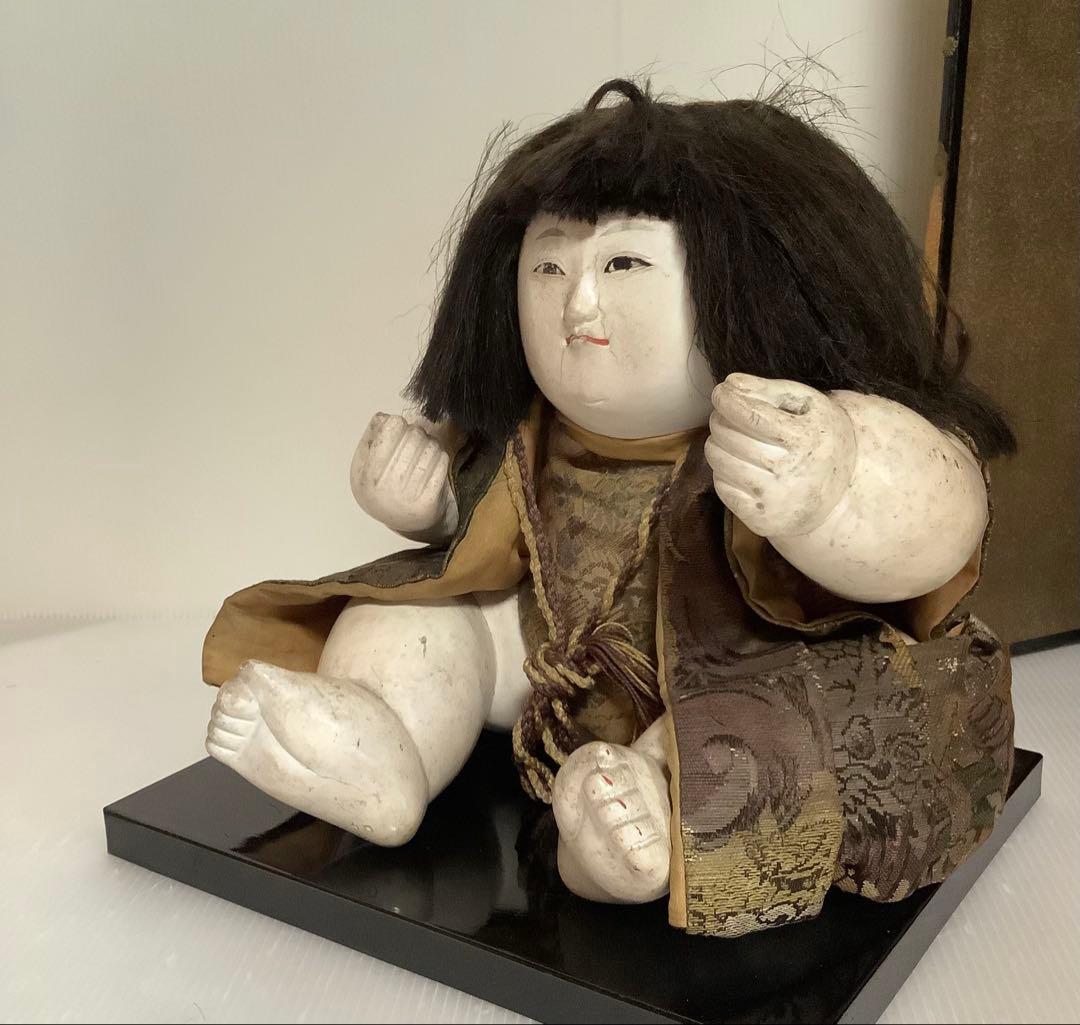 戦前の御所人形♪水引手？♪持ち道具なし♪袖なしに腹掛け♪顔に傷、汚れ、やけ