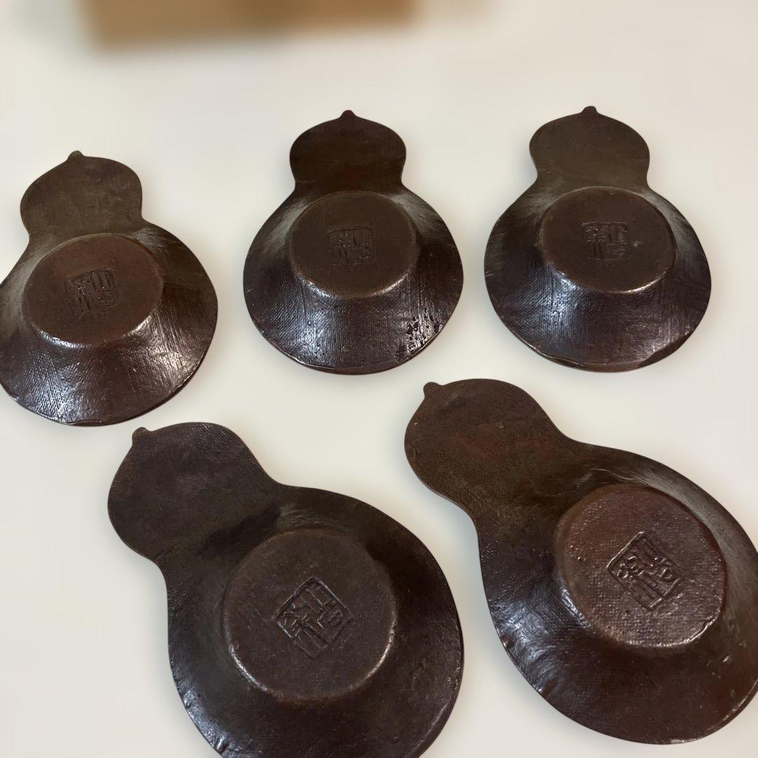 茶道具 鋳銅製 兵丹茶托 5客 共箱