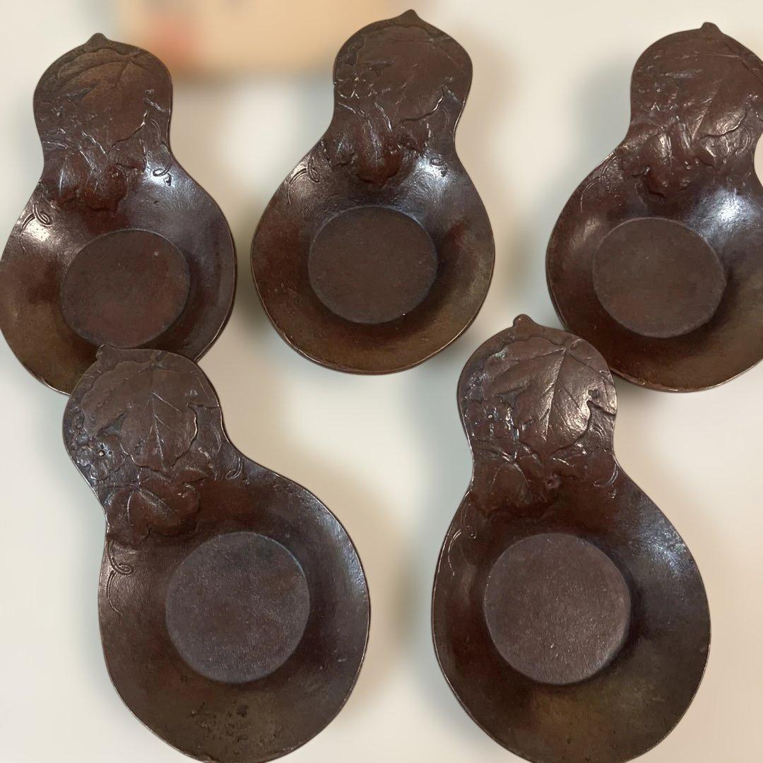 茶道具 鋳銅製 兵丹茶托 5客 共箱