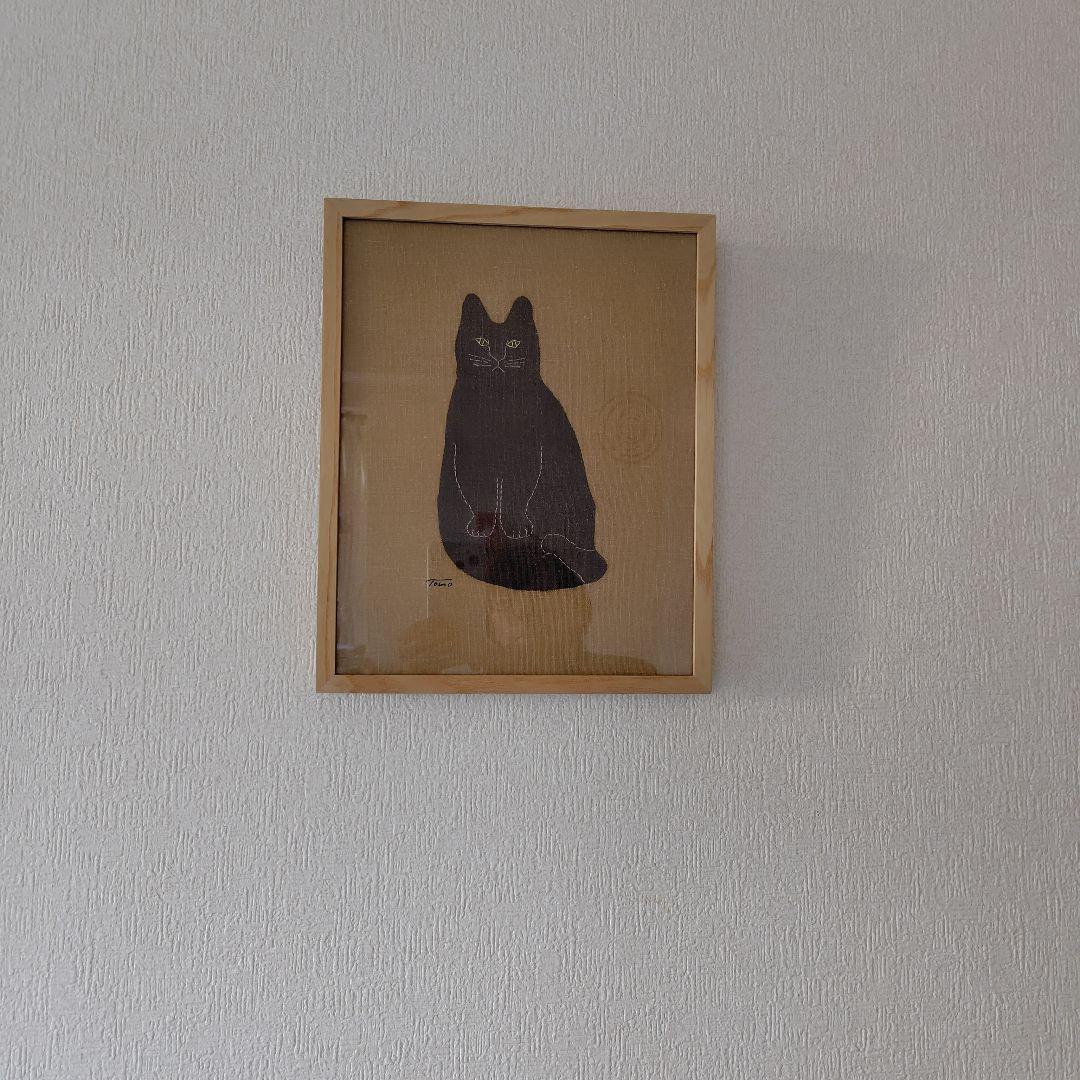 tomotake トモタケ泥染め刺繍　猫 木製 フレーム