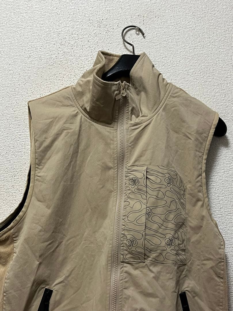 mid 90s club　ナイロン×フリースベスト　/M　ベージュ　ゴルロゴ刺繍