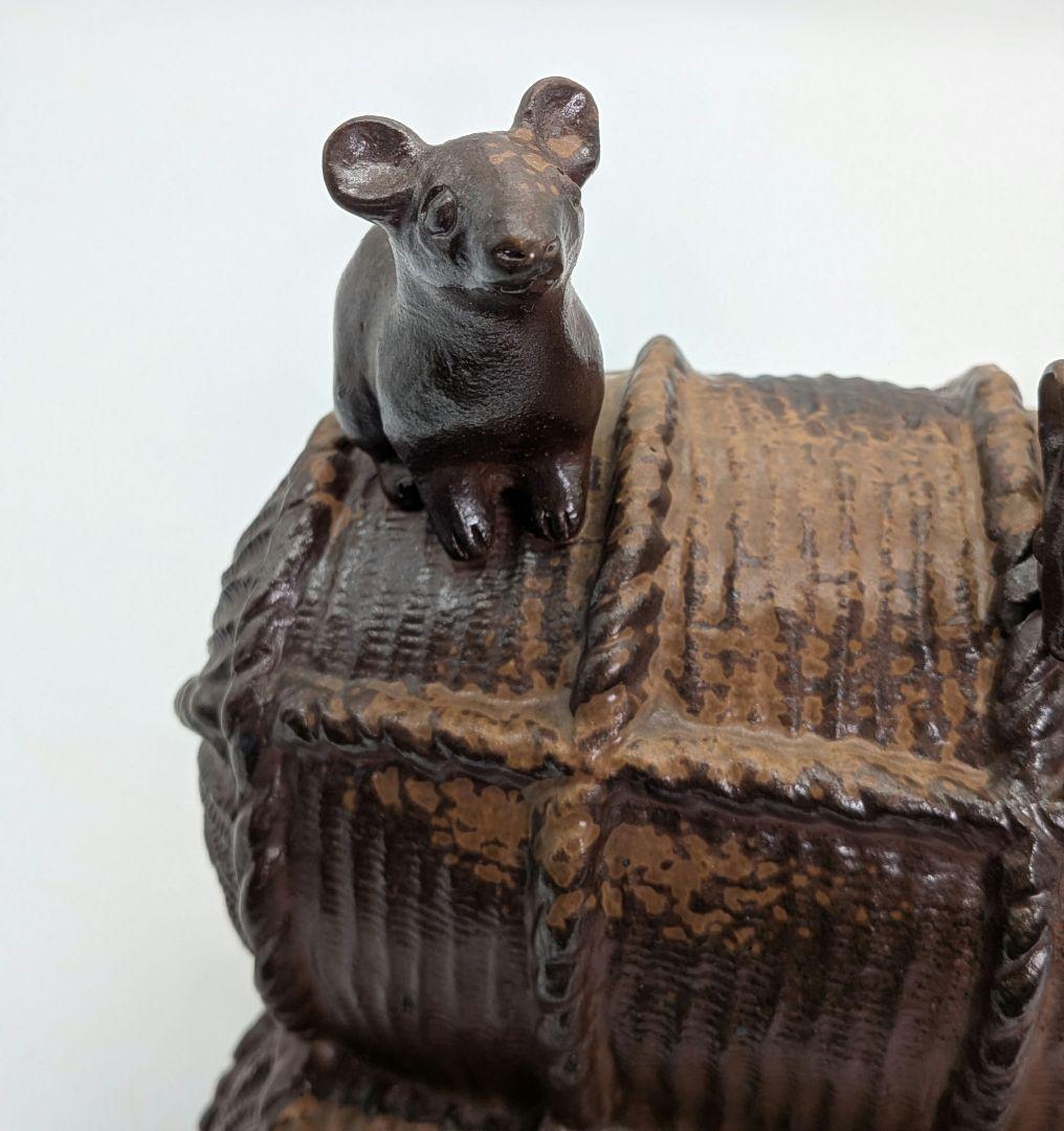 【直しあり】武用君彦 備前焼 干支置物「丙子」 共箱共布 子年 ネズミ 鼠 在銘