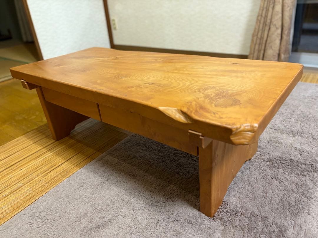 無垢材 一枚板風 座卓 引き出し付 和モダン 天然木 ローテーブル 職人家具