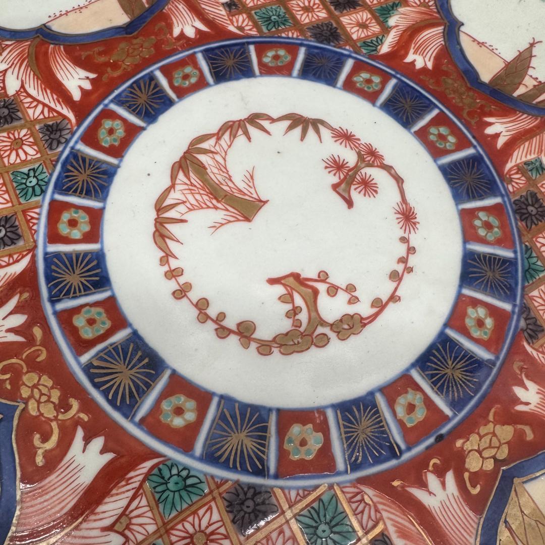 古伊万里 富貴長春 赤 金蘭手 色絵大皿　江戸時代37cm