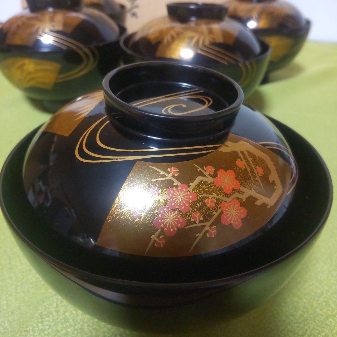 輪島塗 金 蒔絵 扇面 蓋付 椀 吸物椀 竹 梅 木箱 伝統工芸