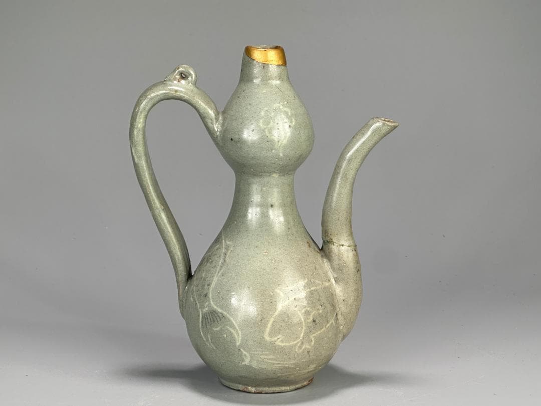 韓国美術　高麗～李朝時代　高麗青磁　象嵌魚柳文　急須　水注　金継　朝鮮古陶磁