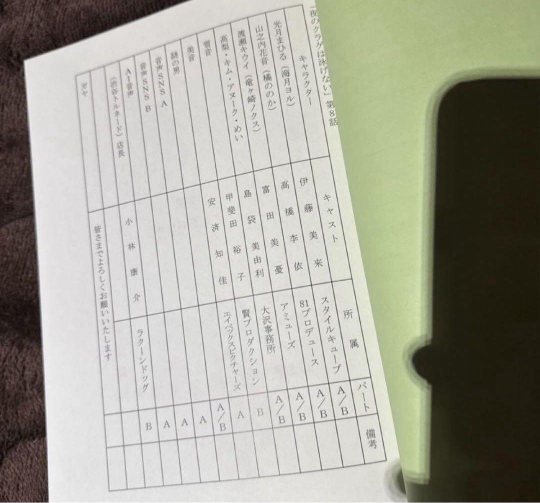 夜のクラゲは泳げない　第8話　アニメ台本 設定資料　声優 抽選　当選品　抽プレ