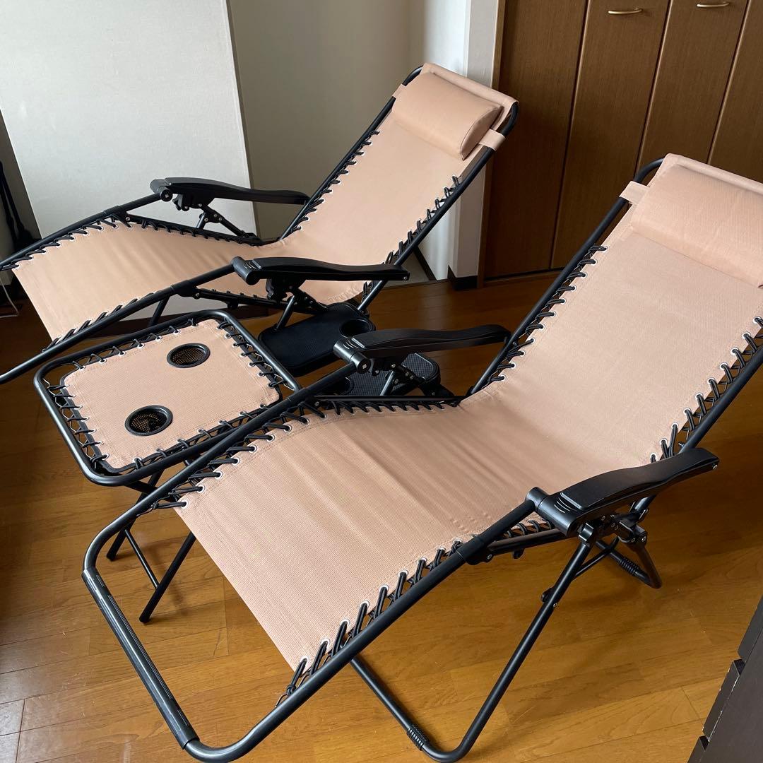 Amazonベーシック 折りたたみ ゼログラビティーチェア サイドテーブル付2脚