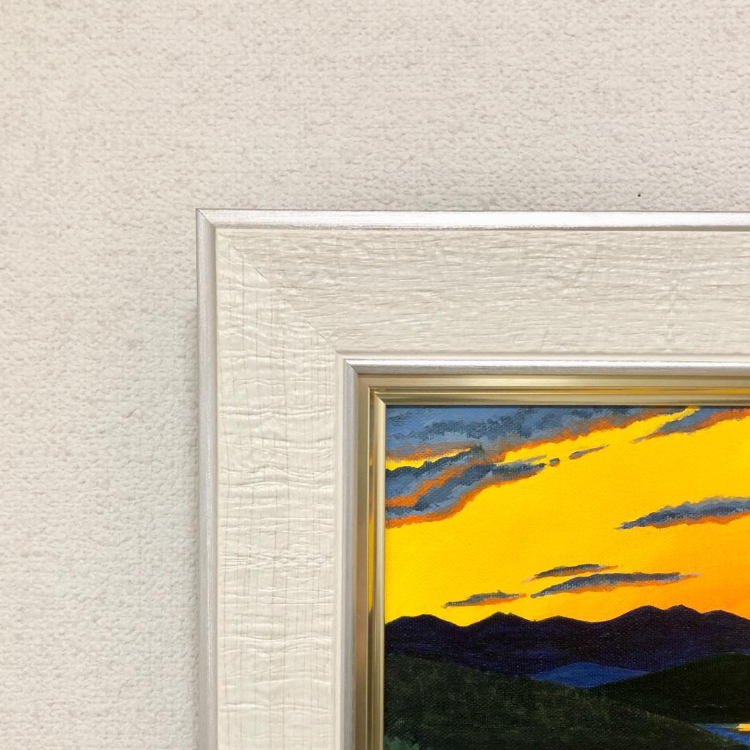 アクリル画　原画　「夕焼け」額縁付　SMサイズ　キャンバス
